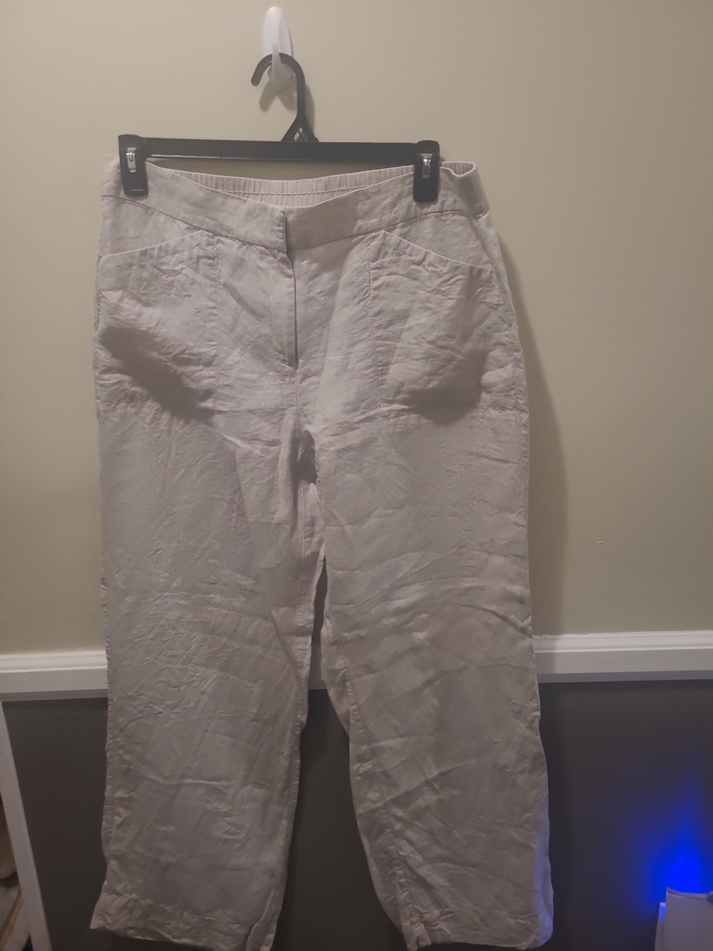 Chicos Women Size 2.5 100% Linen Beige Pants Elastic Waist Button Fly Beachy